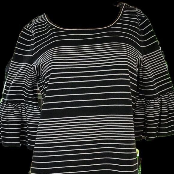 Max Studio Small Dress Black White Stripes Rayon Spandex Poly flutter sleeve EUC - Picture 6 of 9